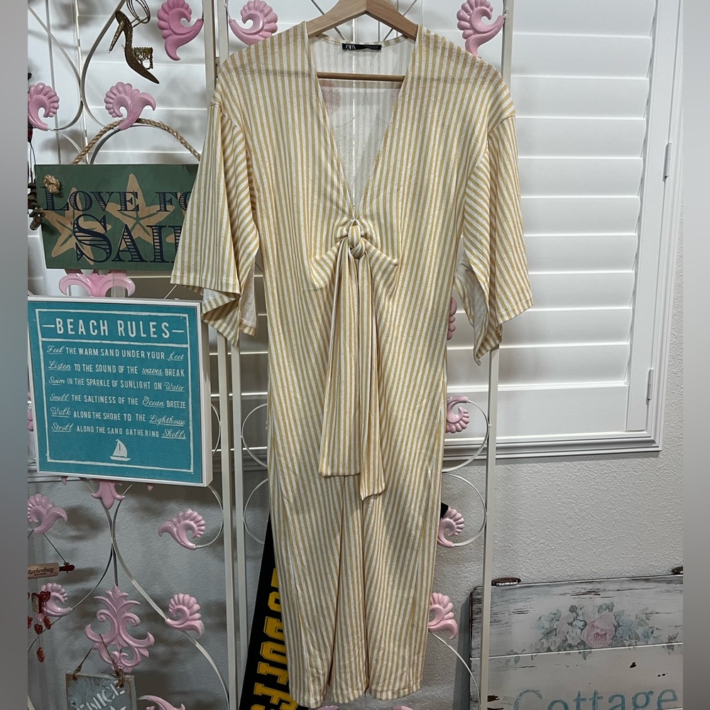 Zara Yellow Striped Beach Midi Dress